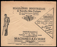 FRANCE(1936) Homme En Costume. Enveloppe CCP Avec Publicités Multiples Dont "R. Baluzzi, Maître-tailleur." - Covers & Documents