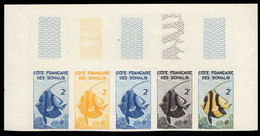 SOMALI COAST(1959) Henioque. Trial Color Proofs In Strip Of 5 With Multicolor. Scott No 276, Yvert No 294. - Sonstige & Ohne Zuordnung