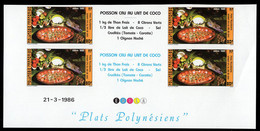 FRENCH POLYNESIA(1986) Poisson Cru Au Lait De Coco. Imperforate Corner Block Of 4. Scott No 423a, Yvert No 261 - Non Dentelés, épreuves & Variétés