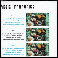 FRENCH POLYNESIA(1987) Papaya Po'e. Imperforate Strip Of 3. Scott No 458, Yvert No 278. More Luscious Recipes. - Imperforates, Proofs & Errors