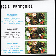 FRENCH POLYNESIA(1987) Fafa Au Poulet. Imperforate Strip Of 3. Scott No 459, Yvert No 279. More Luscious Recipes - Sin Dentar, Pruebas De Impresión Y Variedades