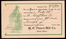 U.S.A.(1914) Indian Squaw Holding Armful Of Alfalfa. One Cent Illustrated Postal Card . "M.C. Peters Mill Company." - 1901-20