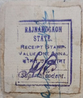 India Raj Nandgaon State One Anna Receipt Stamp Fiscal Revenue Used - Nandgaon