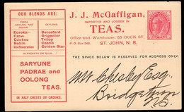 CANADA(1907) Teas. Postal Card With Printed Ad On Front And Printed Message On Back For J.J. McGaffin Teas. - 1903-1954 Reyes