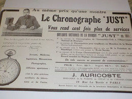 ANCIENNE PUBLICITE  LE CHRONOGRAPHE JUST 1911 - Montres Anciennes