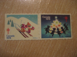 1978 TB Tuberculosis Tuberculose Ski Skiing Christmas Health Sante 2 Poster Stamp Vignette CANADA Label - Viñetas Locales Y Privadas