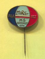 Wrestling Lutte, Wrestlers - FILA 1974. World Championships Katowice Poland, Vintage Pin Badge Abzeichen - Lutte