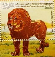 INDIA 2015 Lion 1v Stamp 3rd India - Africa Forum Summit  "GOLD VERSION" MNH As Per Scan - Autres & Non Classés