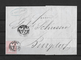 1854-1862 HELVETIA / STRUBEL (Ungezähnt) → Briefhülle BASEL Nach BURGDORF ►SBK-24B4.V / Mit Perfektem Schnitt◄ - Covers & Documents