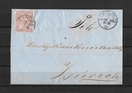 1854-1862 HELVETIA / STRUBEL (Ungezähnt) → Briefhülle WINTERTHUR Nach ZÜRICH ►SBK-24B4.V / Mit Perfektem Schnitt◄ - Covers & Documents