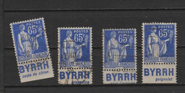 4 Timbres Obl. N° 365, Type PAIX ,avec Bandes Publicitaires Différentes Basses BYRRH - Used Stamps