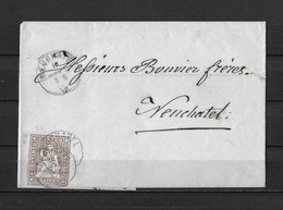 1854-1862 HELVETIA / STRUBEL (Ungezähnt) → Briefhülle Rayon NEUCHATEL    ►SBK-22B3.V◄ - Storia Postale