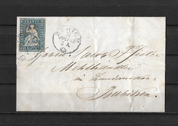 1854-1862 HELVETIA / STRUBEL (Ungezähnt) → Briefhülle / NOTA Von ZÜRICH Nach BUBIKON     ►SBK-23B4.Vb◄ - Storia Postale