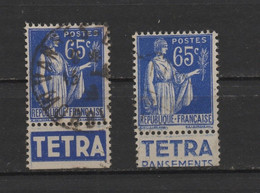 2 Timbres Obl. N° 365, Type PAIX ,avec Bandes Publicitaires  Basses Pansements TETRA - Gebraucht