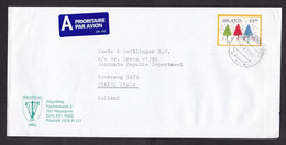 Iceland: Airmail Cover To Netherlands, 1995, 1 Stamp, Christmas, A-label Type EBL 652 (traces Of Use) - Storia Postale