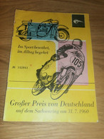 Sachsenring Weltmeisterschaft 31.07.1960 , Motorradrennen , Programmheft / Programm / Rennprogramm , Program !!! - Motos