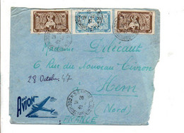 COCHINCHINE AFFRANCHISSEMENT COMPOSE SUR LETTRE DE SAÏGON POUR LA FRANCE 1947 - Lettres & Documents