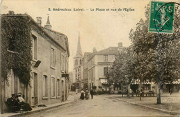 Andrézieux * La Place Et Rue De L'église Du Village * Grand Café - Andrézieux-Bouthéon