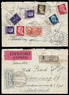 1939 REGNO D'ITALIA  REGISTERED ESPRESSO AIRMAIL LETTER TO HAMBURG, GERMANY Sass. 245,247(2),251(2),253, PA 14, PE 16 - Express Mail