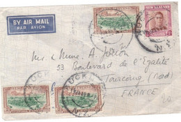 4 Timbres New Zealand   Nouvelle-Zélande  Destination  Tourcoing France  1949 - Brieven En Documenten