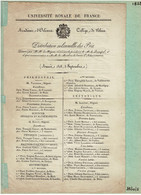 DISTRIBUTION DES PRIX UNIVERSITE ROYALE Collège De Blois 3 Sept 1828  20 X 31 Cm 4 Pages Academie Orleans - Diplômes & Bulletins Scolaires