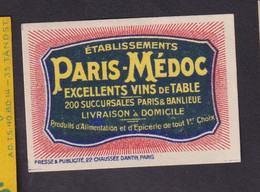 Ancienne étiquette  Allumettes France   Années 30/40 Paris Médoc VIns De Table - Zündholzschachteletiketten