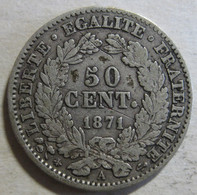 50 Centimes Cérès 1871 A Paris, En Argent - 1870-1871 Kabinett Trochu