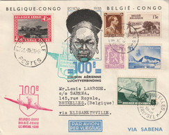 Lettre CONGO BELGE ELISABETHVILLE 1938 100ème Liaison Aérienne VIA SABENA Cachet D'arrivée Au Dos - Storia Postale