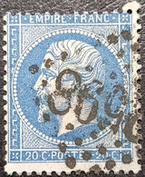 N°22. Variété. Napoléon 20c Bleu. Oblitéré Losange G.C. N°2598 Nancy - 1862 Napoleon III