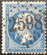 N°22a. Napoléon 20c Bleu Foncé. Oblitéré Losange G.C. N°2598 Nancy - 1862 Napoleon III