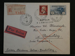 C FRANCE TRES  BELLE LETTRE RRR 1930  LIAISON AERIENNE  ISTRES A PONDICHERY INDES ++++ ORPHELIN N° 232   CA N° 255  ++++ - 1927-1959 Cartas & Documentos