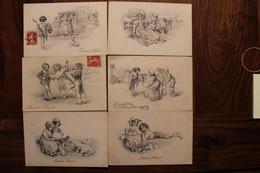 AK 1900's Lot De 6 CPA Enfants Animaux Illustrateur M M VIENNE Litho - Vienne