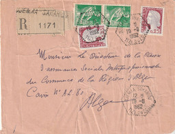 ALGERIE Devant De  Lettre Recommandée Cachet Hexagonal Pointillé DJEMAA SAHARIDJ Tizi Ouzou 19/6/1962 - Covers & Documents