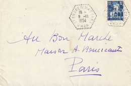 ALGERIE Devant De Lettre Cachet Hexagonal Pointillé ST ANDRE DE MASCARA Oran 9/11/1954 Pour Paris - Covers & Documents