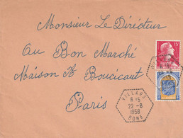 ALGERIE Lettre Cachet Hexagonal Pointillé VILLARS Bône 22/8/1958 Pour Paris - Covers & Documents