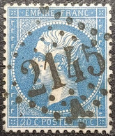 N°22. Variété. Napoléon 20c Bleu. Oblitéré Losange G.C. N°2145 A Lyon (Les Terreaux) - 1862 Napoleon III