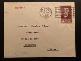 LETTRE TP YT 380 ANATOLE FRANCE 30c+10c OBL.MEC.31 VIII 1938 VINCENNES - Cartas