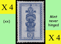 1947 ** BELGIAN CONGO / CONGO BELGE = COB 278 MNH MASKS & CARVINGS : BLOCK OF -4- STAMPS WITH ORIGINAL GUM - Blokken