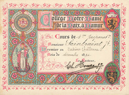 B9645 Diplôme Scolaire Collège Notre Dame 1894 - Diplômes & Bulletins Scolaires