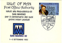 ISLE OF MAN 1982 Card From SAN MARINO 82 With Commemorative Postmark - Man (Eiland)