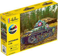 Heller - SET CHAR HOTCHKISS H 35 Starter Kit + Peintures + Colle Maquette Kit Plastique Réf. 57132 NBO Neuf 1/35 - Vehículos Militares