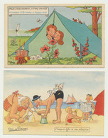 Lot De 2 Cartes Fantaisie - Illustrateur Jean De PREISSAC - Vacances Camping Et Plage - Preissac