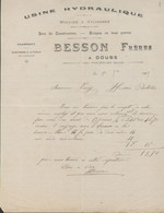 25  - Facture à Doubs ( Doubs ) Besson Frères - Usine Hydraulique - Moulins - Cylindres - Charpentes 1er Sept 1909 - Elettricità & Gas