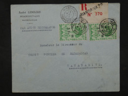 B I 10 MADAGASCAR BELLE LETTRE RR 1943 PETIT BUREAU MIANDRIVAZO A TANANRIVE ++ SURCHARGE++AFFRANCH. INTERESSANT++ - Brieven En Documenten