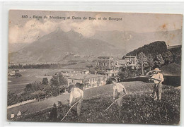 Bains De Montbarry Et Dent De Broc Et De Bourgos Faucheurs Cachet Gruyères 1911 Morel 565 - Broc