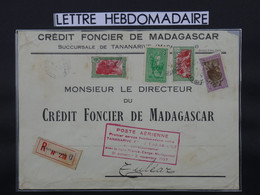 B I 10 MADAGASCAR BELLE LETTRE  RECOM. RRR 1938 1ER VOL HEBDOMADAIRE CONGO EULEAR++++AFFRANCH. INTERESSANT++ - Cartas & Documentos
