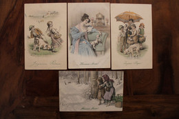 AK 1900's Lot De 4 CPA Enfants Femme Animaux Heureuse Année Illustrateur M M VIENNE Munk Litho - Vienne