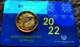 CHYPRE 2022 - 2 EUROS COMMEMORATIVE - ERASMUS - COINCARD PLAQUE OR - VERGOLDET - Chypre