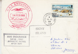 British Antarctic Territory (BAT) Card  Ca HMS Endurance Ca Signy 15 FE 1988 (AT157) - Brieven En Documenten