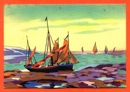 CPSM GF Illustrateur SIM Peinte Main ? En Relief " Bateaux Voiliers Sur L'eau " - Sim